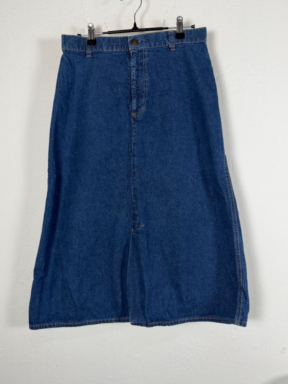 RARE Vintage Levis Denim Midi Skirt Farmers & Mechanics Patch Blue High-Waist 9